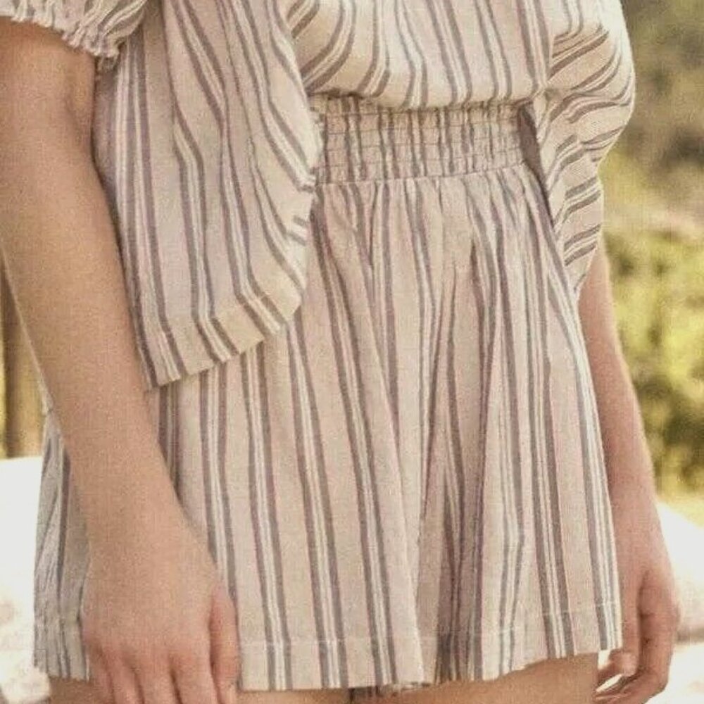 The Great The Smocked Sleep Shorts Striped Printed Pull-on Cotton S-1 NWT 269954